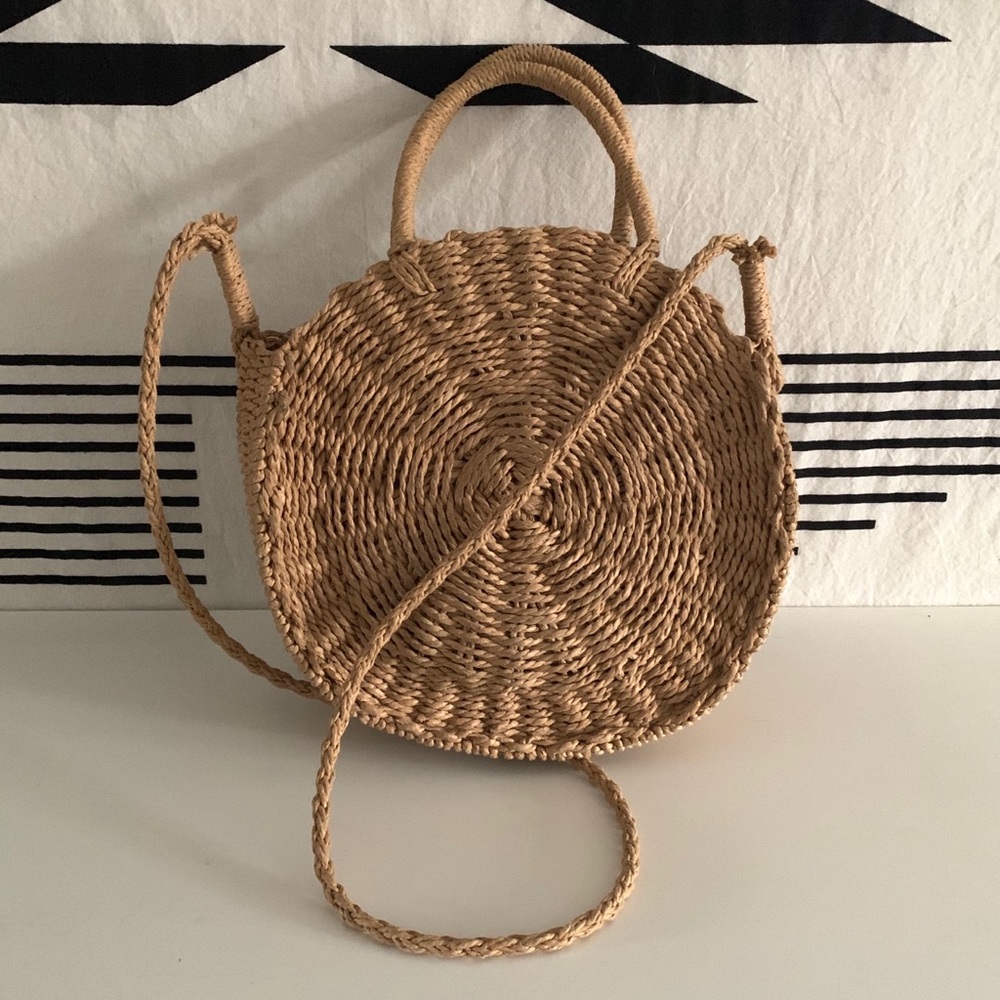 Handwoven Round Rattan Crossbody Bag